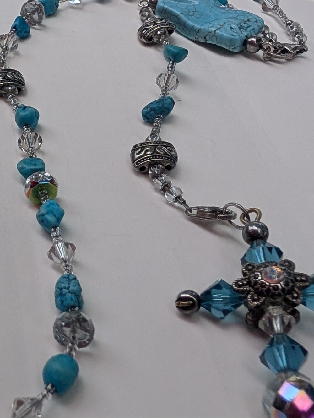 Vintage Rosary Necklace Turquoise & Crystal Handmade 925 - Picture 4 of 13